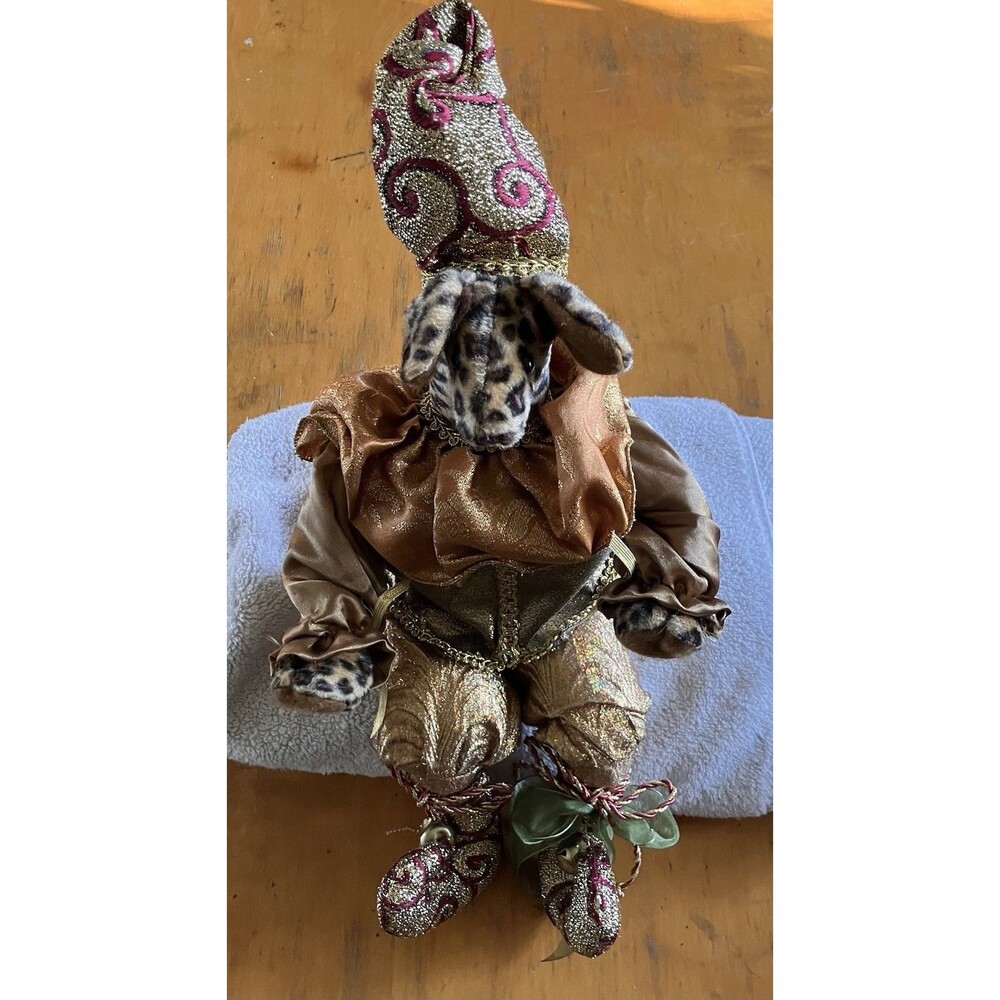 Giraffe Jester Plush Shelf Sitter Wire Frame Posable Ornate Fabric Bells Large